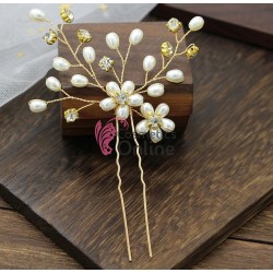 Ac metalic pentru par ACM046 Auriu cu perle albe si cristale